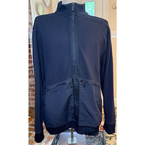 Perry Ellis Men’s Mixed Media Full Zip Sweater Sz. XXL Blue Zip Pockets - Picture 2 of 10